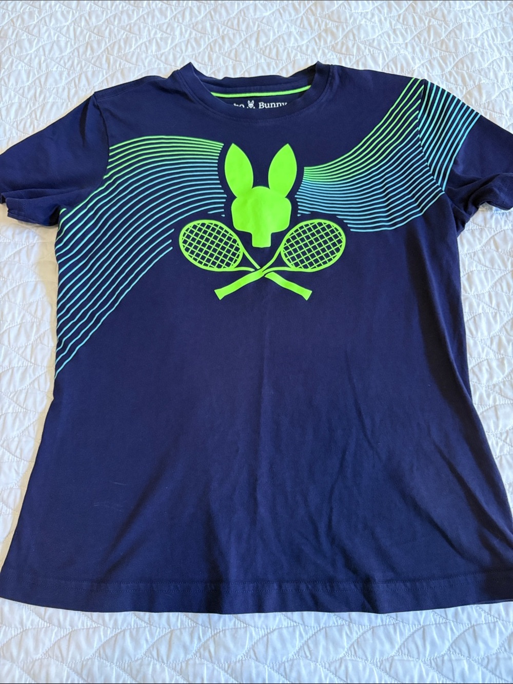 Psycho Bunny Navy & Neon Green Tennis Graphic Short Sleeve Tee -Women’s Small